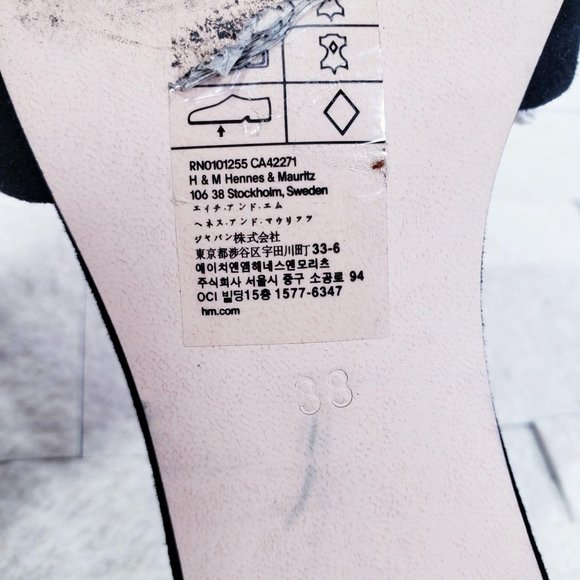 H&M Sandal Premium Black Suede Pearl Mules Slides 7 - Picture 4 of 11